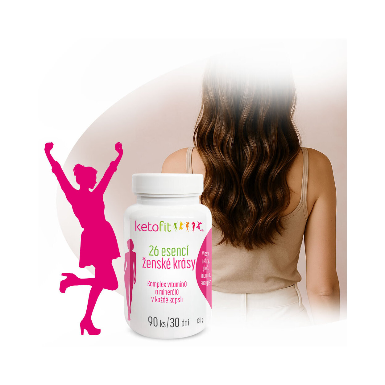 Vitamíny pro ženy KetoFit, doplněk stravy pro podporu krásy a vlasů.