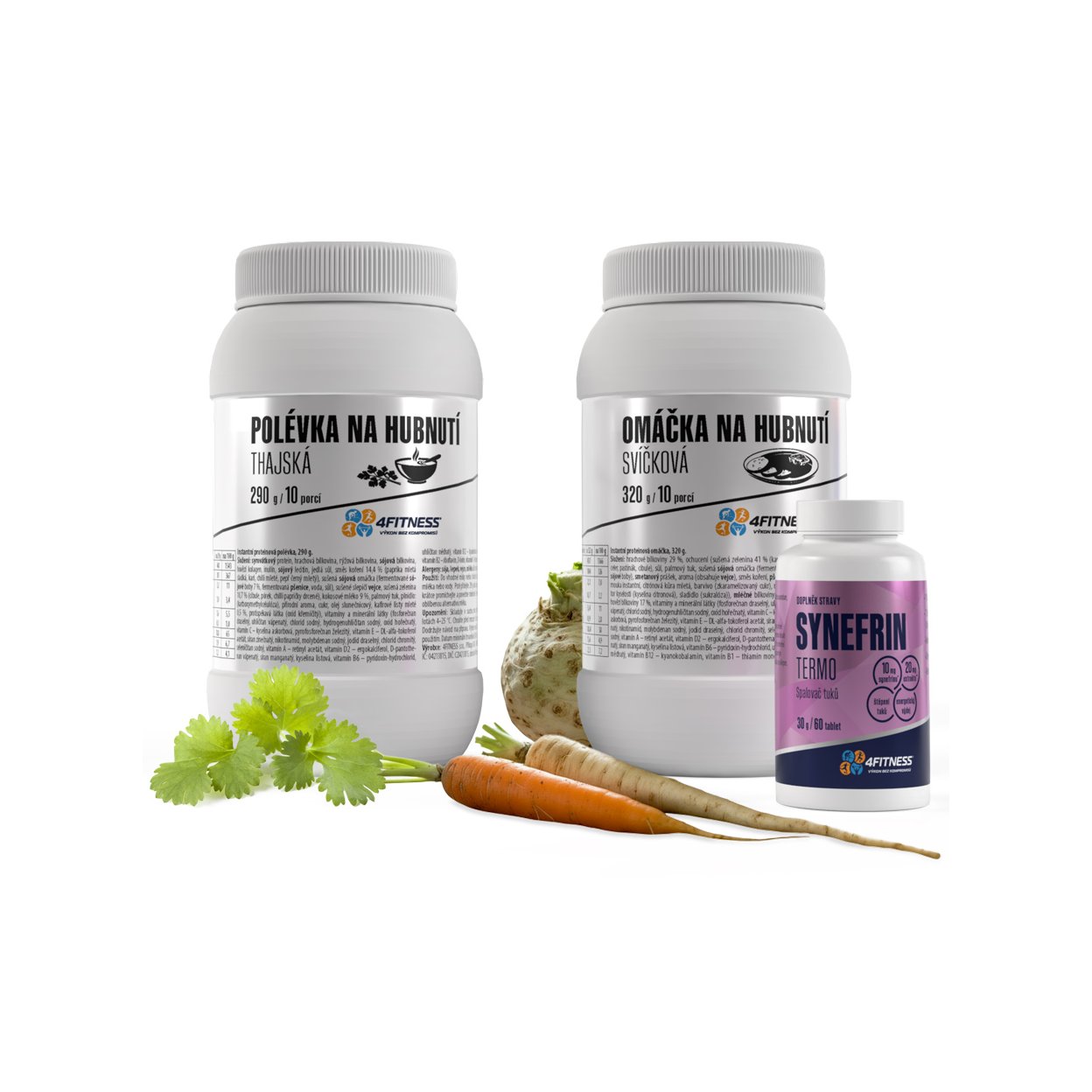 Dietní polévka a omáčka 4Fitness pro redukci váhy, Kapsle Synefrin v doze jako dárek zdarma.