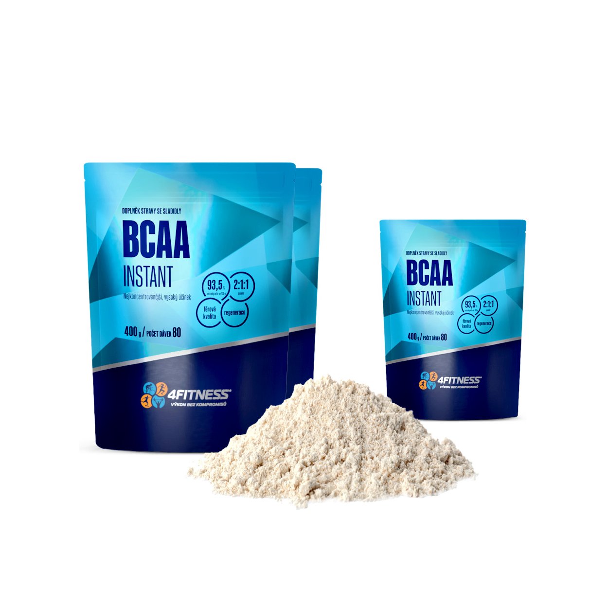3x balení BCAA od 4fitness. Celkem 1200 g BCAA. Výhodná cena.