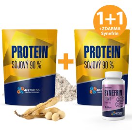 Sójový proteinový izolát 4Fitness v balíčku 1+1, rostlinný protein pro vegany a sportovce, Synefrin Termo jako dárek k nákupu, kvalitní doplňky stravy pro fitness.