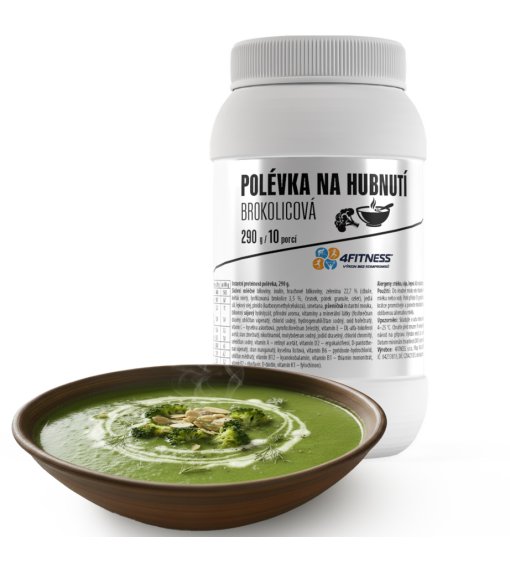 Instantní brokolicová polévka na hubnutí 4Fitness, dietní proteinové jídlo s nízkým obsahem kalorií.