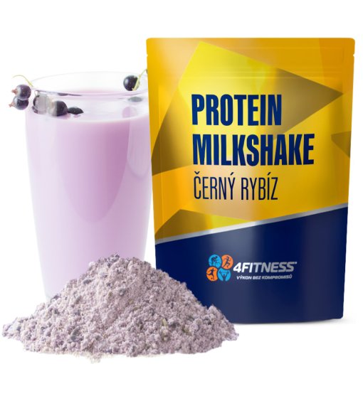 Proteinový milkshake černý rybíz 4Fitness, lahodný proteinový nápoj s ovocnou příchutí.