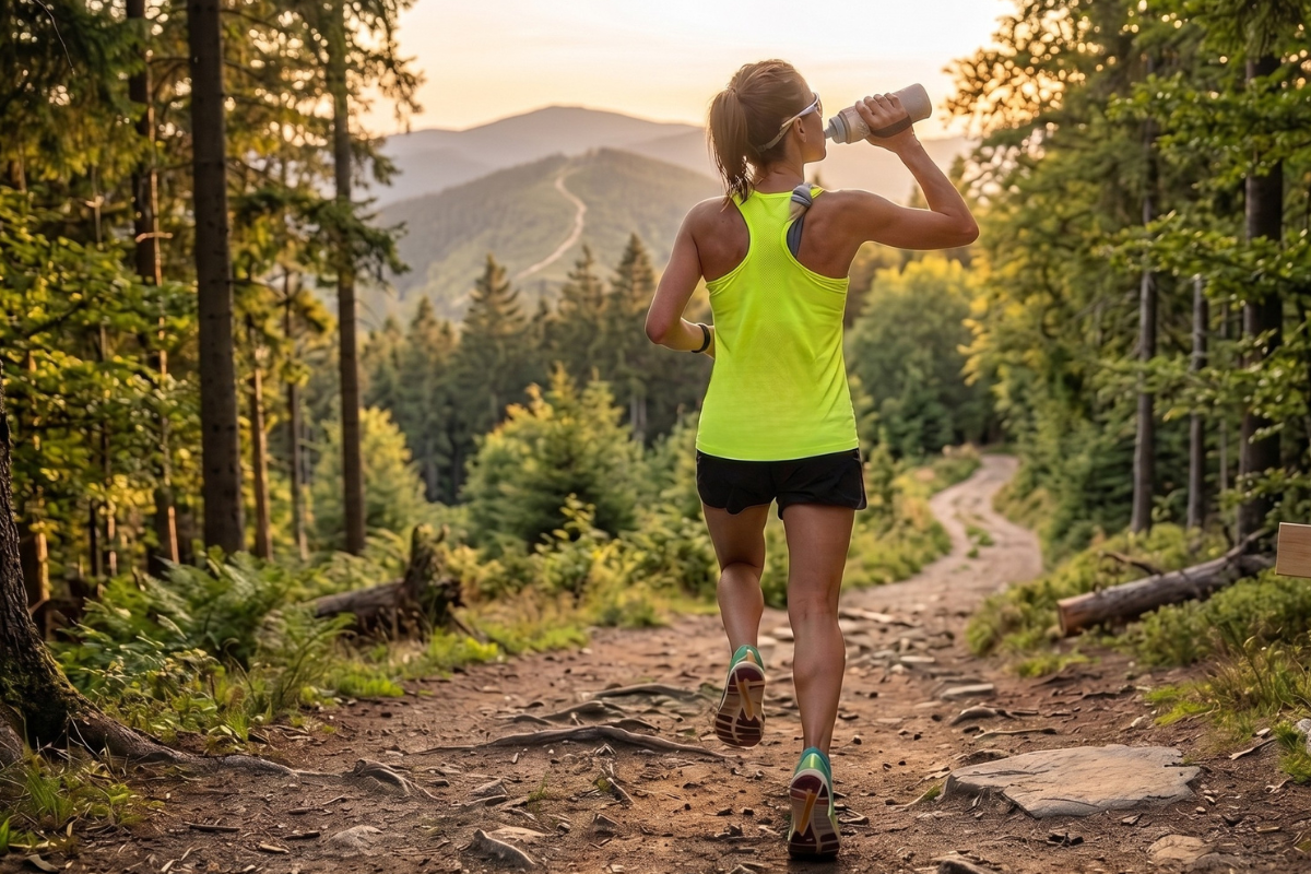 Běžec během long run pije.